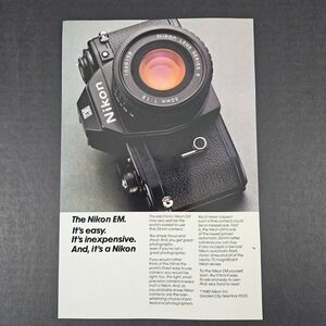 1980 Nikon EM 35mm Film Camera Vintage Print Ad Photography Garden City NY Shop‎